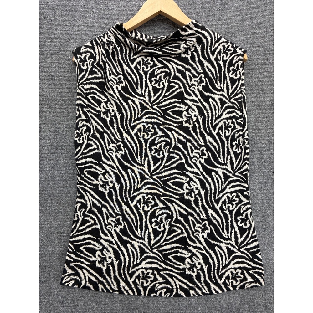 Rebecca Taylor Zebra Lily Blouse Black White Mock Neck Sleeveless 520990T483‎ M